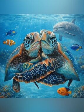 Sea Turtles Underwater Ocean Art METAL PRINT 14x11 Coastal Wall Decor